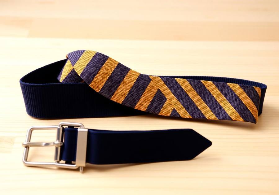 Belt & Tie for schools — Customised elastic & buckle belts; striped or plain school ties with crest.